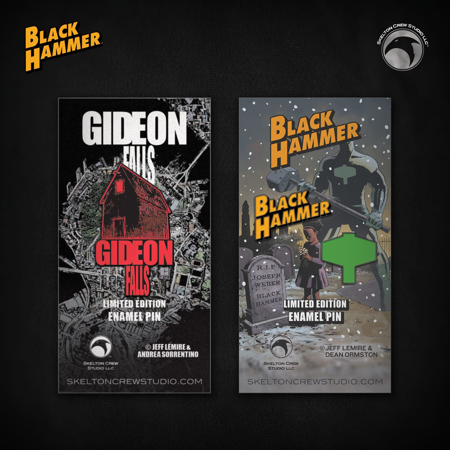 Image of Jeff Lemire two-pack! Limited Edition The Black Barn & Black Hammer logo set!