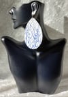White and Royal Blue Leather  Splatter Earrings 