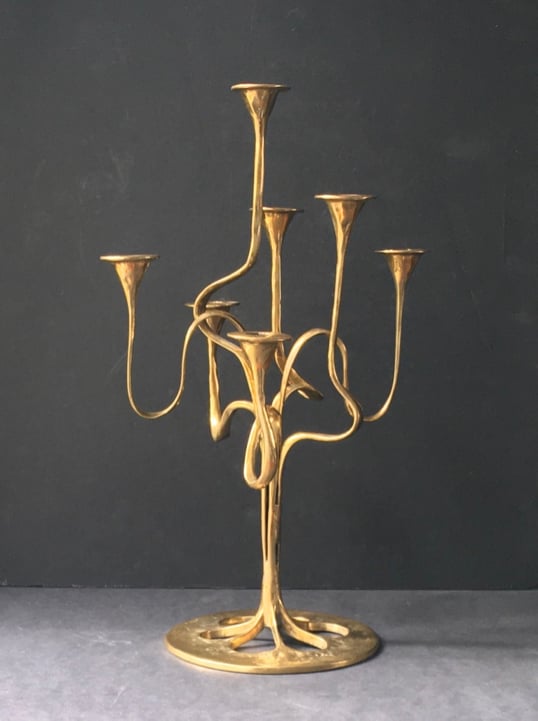 Image of Seven-Arm Brass Candlestick of Organic Form