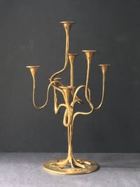 Image 1 of Seven-Arm Brass Candlestick of Organic Form
