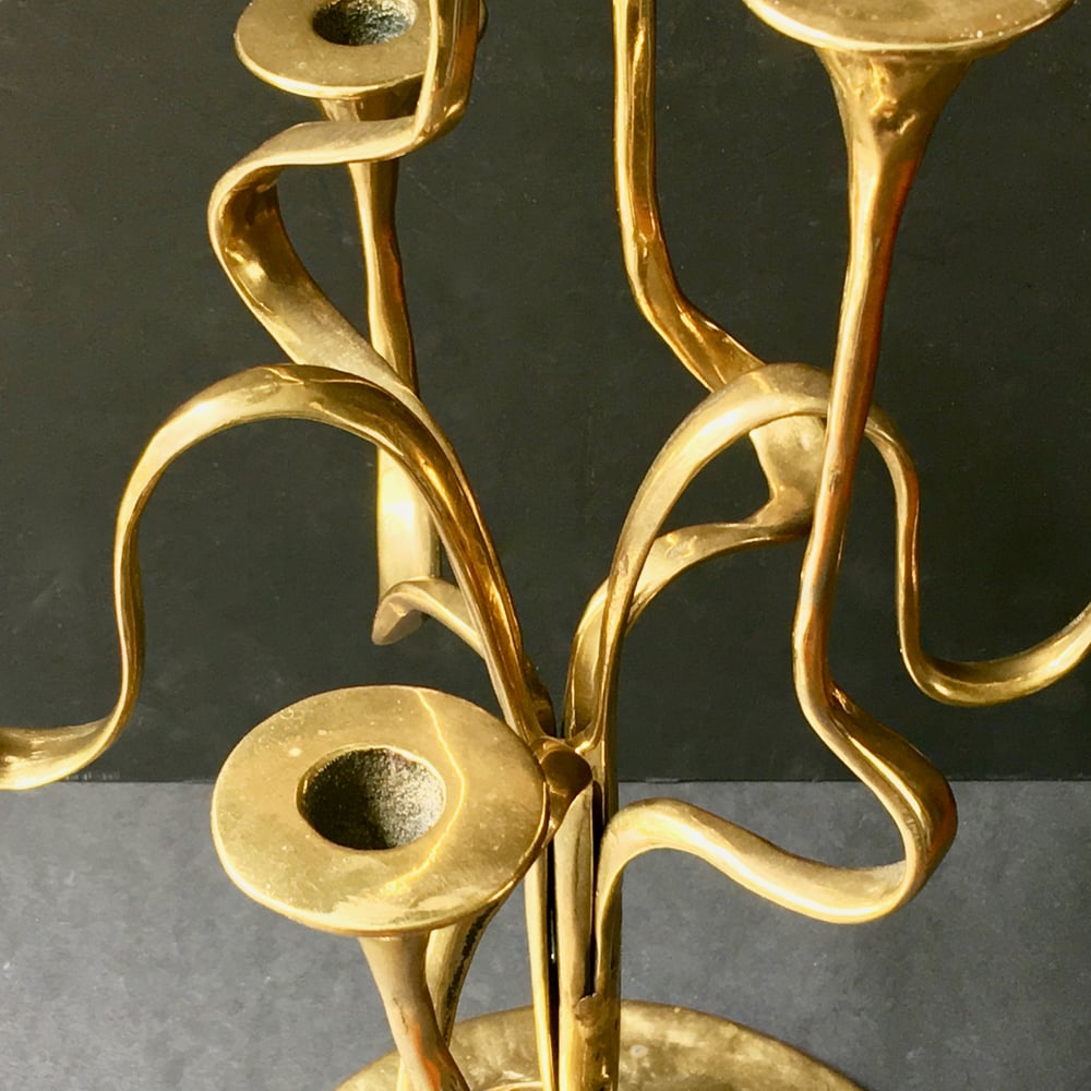 Image of Seven-Arm Brass Candlestick of Organic Form