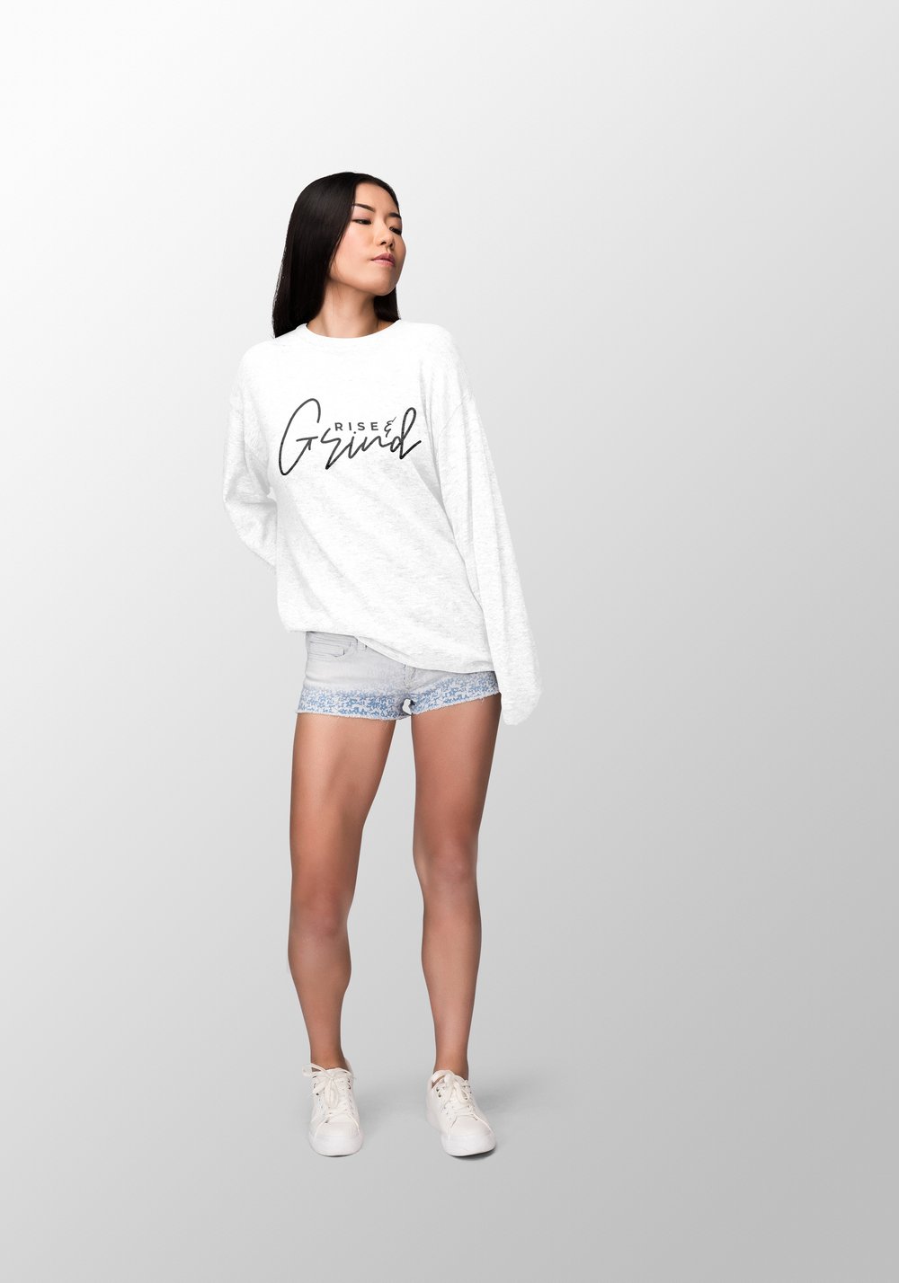 Image of "Rise N Grind" Women's White Long Sleeve 