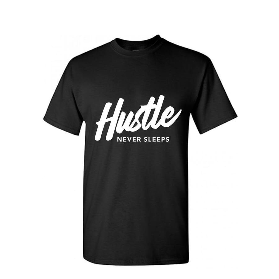 Image of "Hustle Never Sleeps" Men's Black Tee 