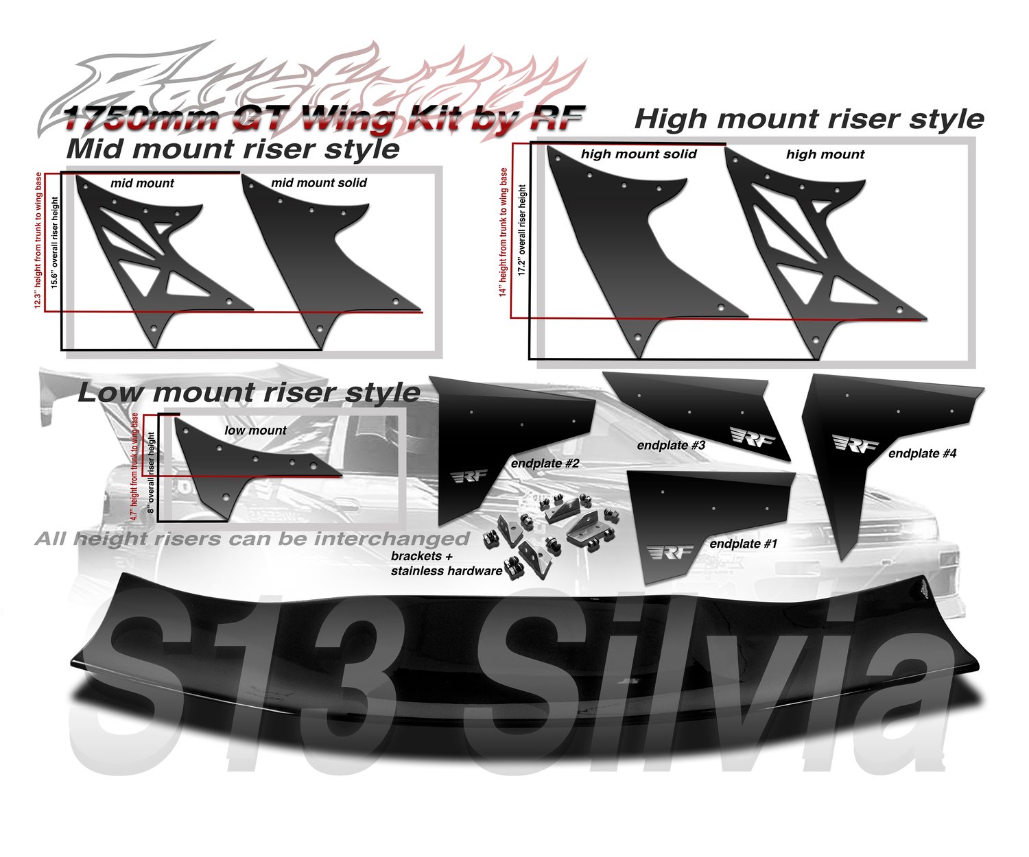 Image of Nissan S13 Silvia/ S13 coupe 1750mm FRP GT Wing kit