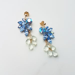 Blue Vintage Rhinestone Earrings with Prehnite 