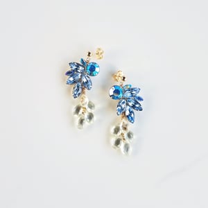 Blue Vintage Rhinestone Earrings with Prehnite 
