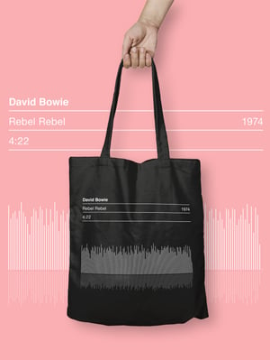 Image of David Bowie Tote Bag, Rebel Rebel Song Sound Wave Graphic