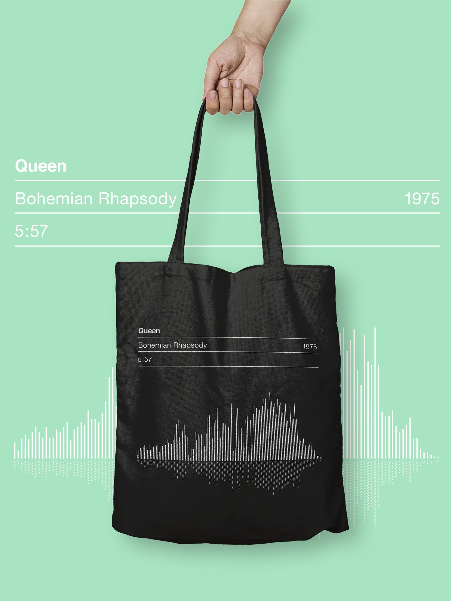 Image of Queen Bohemian Rhapsody Song Soundwave Graphic Tote Bag