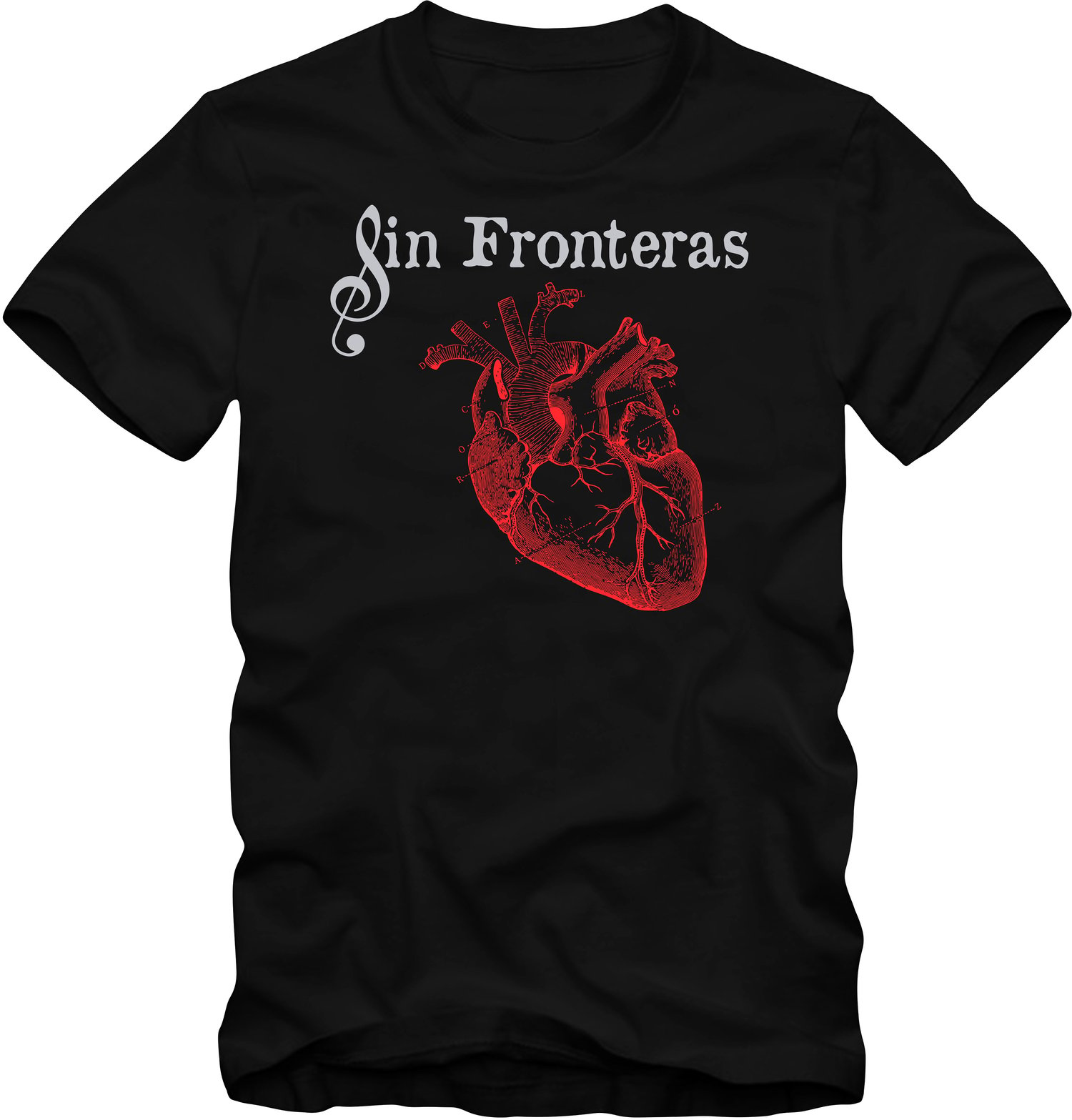 Image of "Sin Fronteras" - The Official T-Shirt of Del Corazón Music - "Unisex" / "Mens"