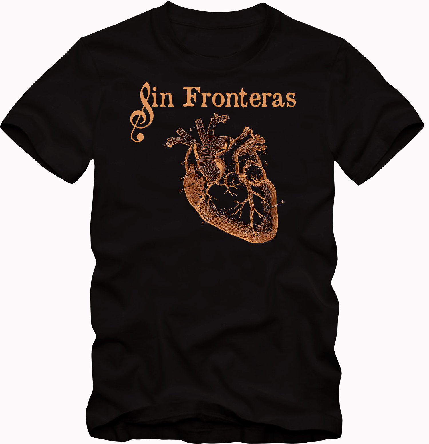 Image of "Sin Fronteras" - The Official T-Shirt of Del Corazón Music - "Unisex" / "Mens"