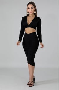Black Scrunch Silk Skirt Set