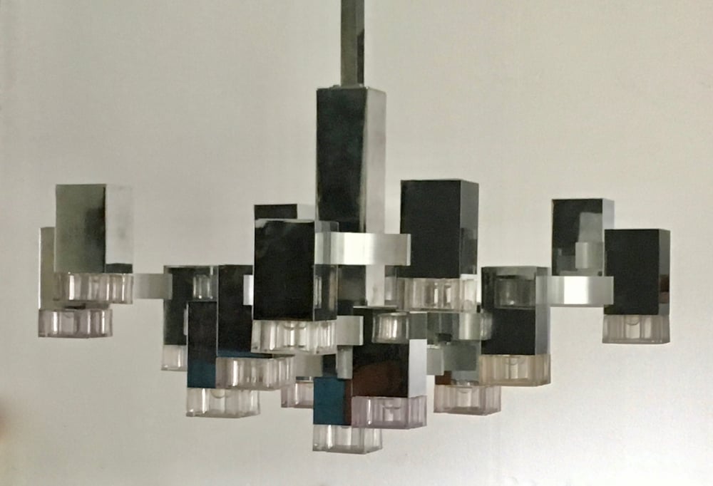 Image of Large "Cubic" Chandelier by Sciolari, Italy