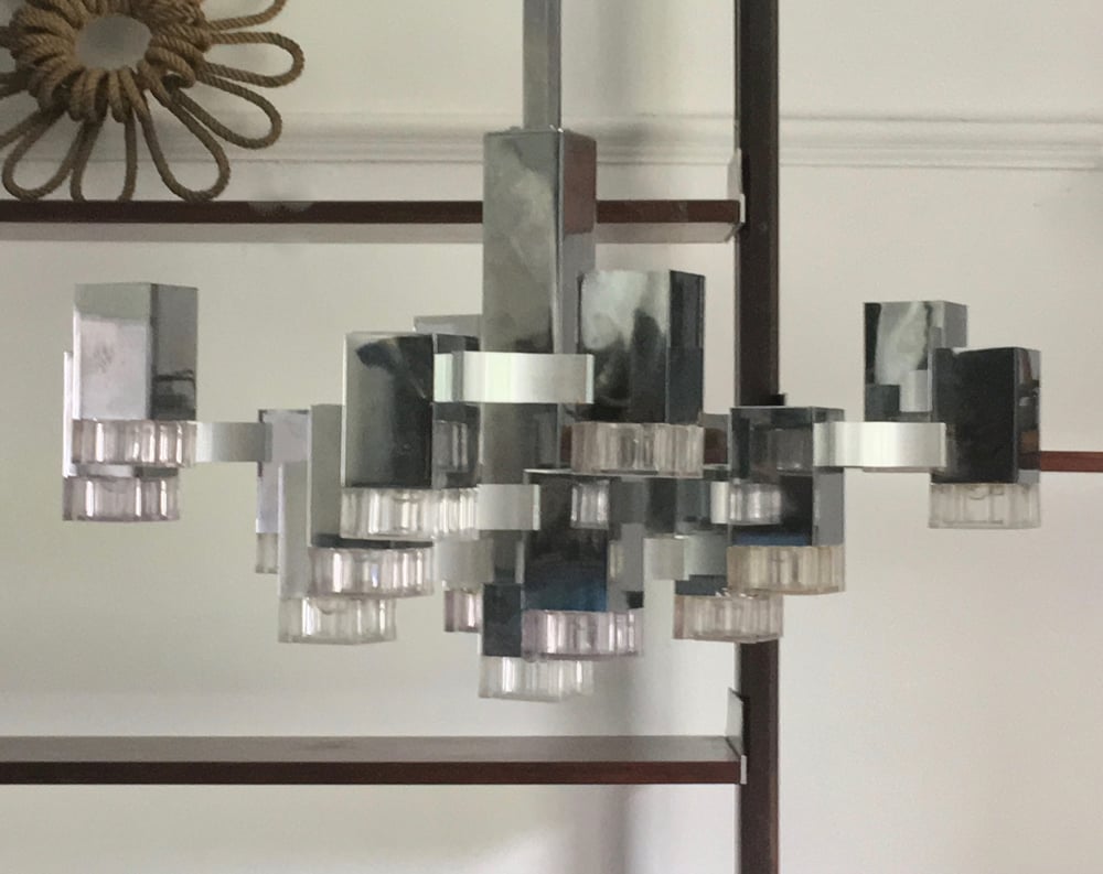 Image of Large "Cubic" Chandelier by Sciolari, Italy