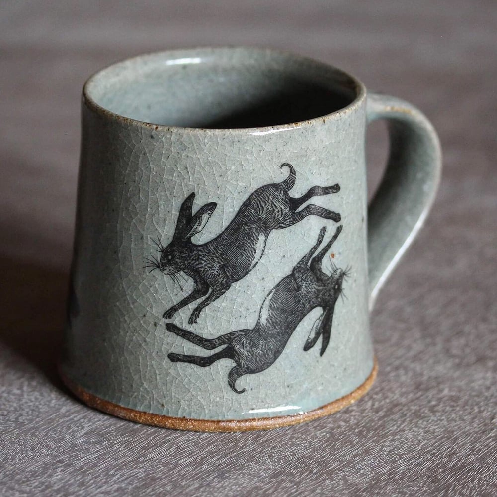 Hare and Rook Mug. Blue Celadon glaze. (PRE ORDER)