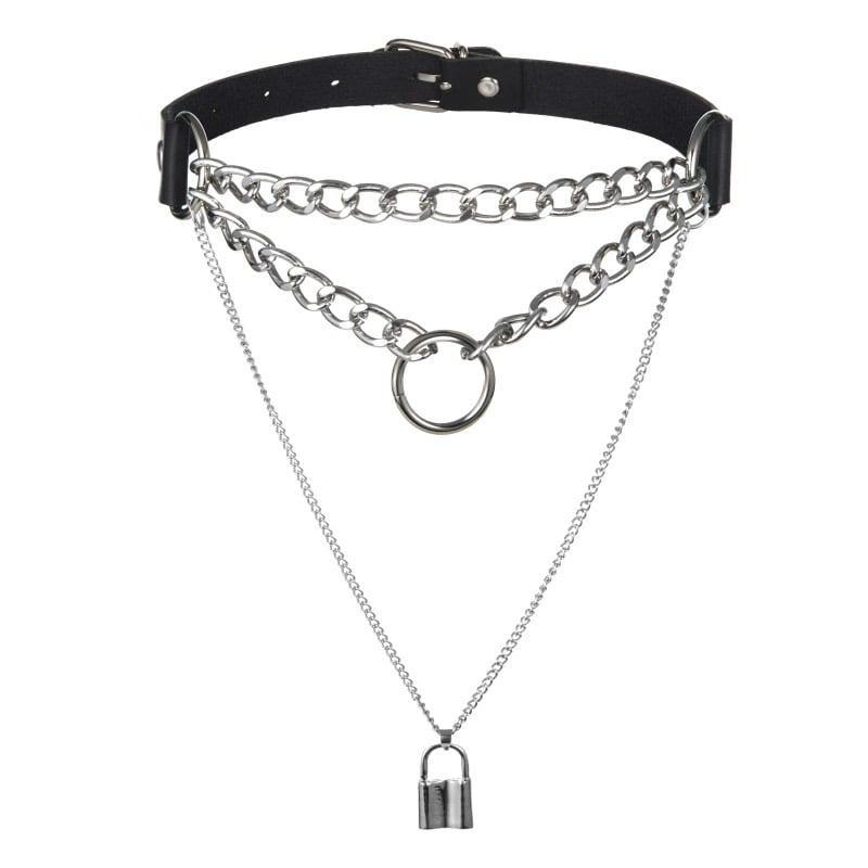 Image of Chain me up padlock choker layered necklace