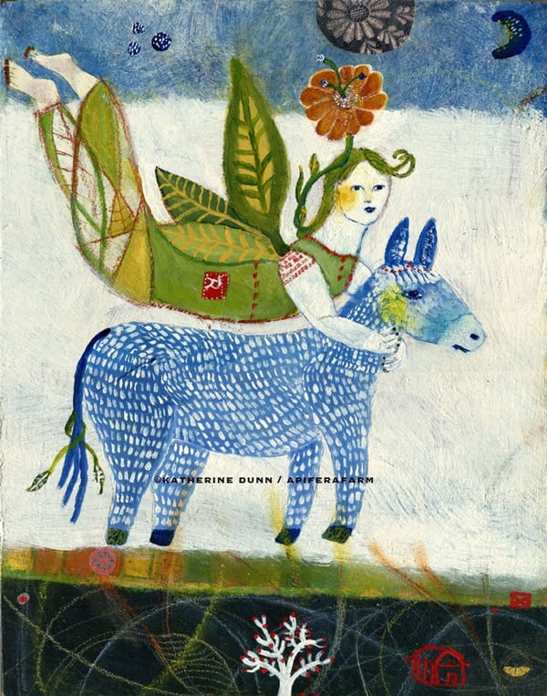 Image of Girl Floating with Donkey