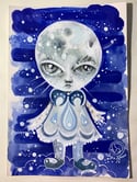 Moon Girl - original mixed media painting/drawing 
