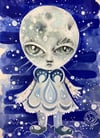 Moon Girl - original mixed media painting/drawing