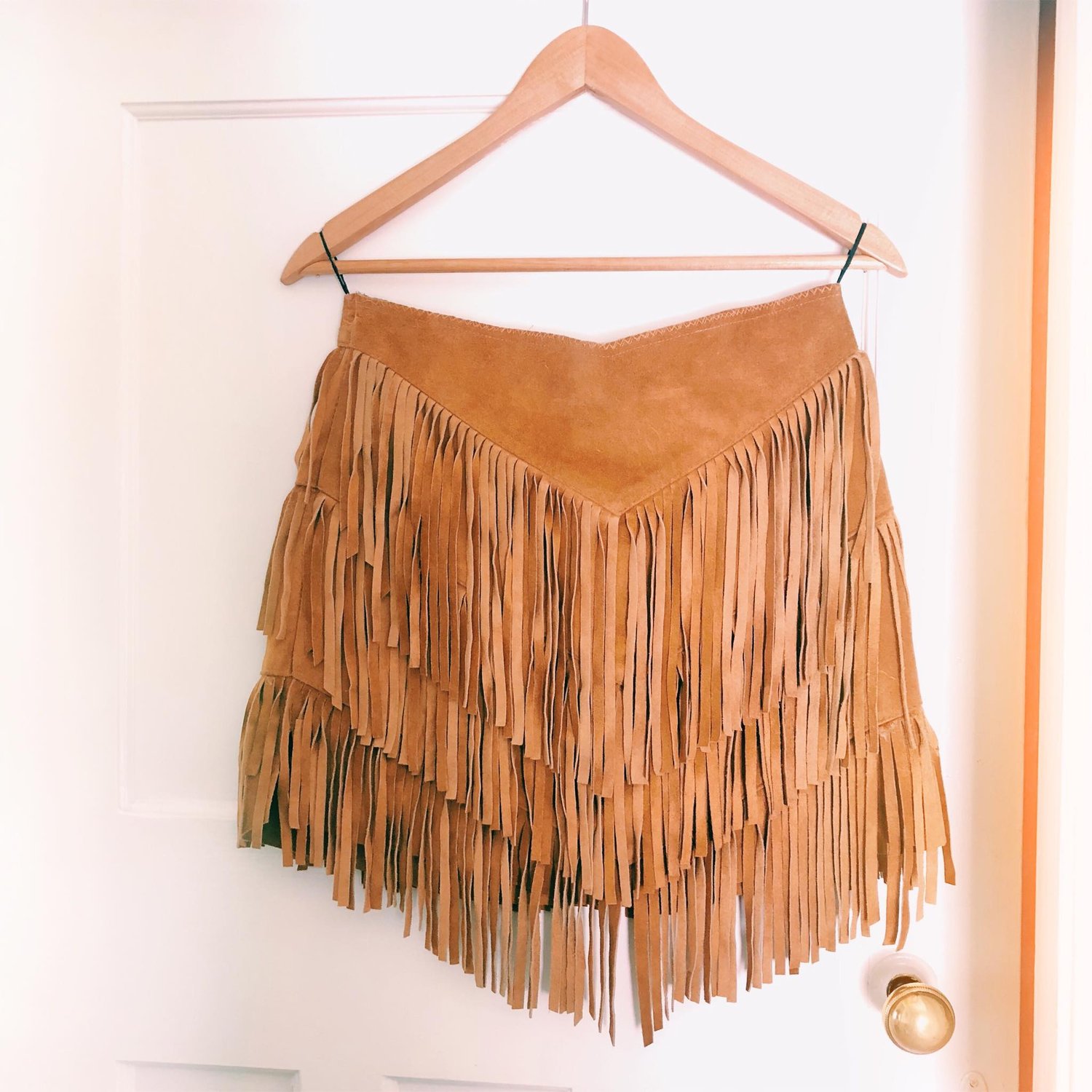 Image of COWGIRL IN THE SAND: Vintage 70's Suede Fringe Skirt (S/M)