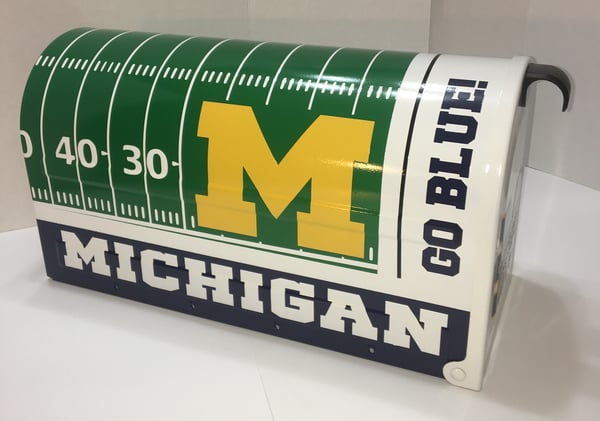 Image of Michigan Wolverines Large Capacity Mailbox by TheBusBox - Football Sports Mail Box NFL, NBA, College