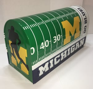 Image of Michigan Wolverines Large Capacity Mailbox by TheBusBox - Football Sports Mail Box NFL, NBA, College