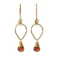 Image 1 of Garnet earrings lotus loop 14kt gold-filled