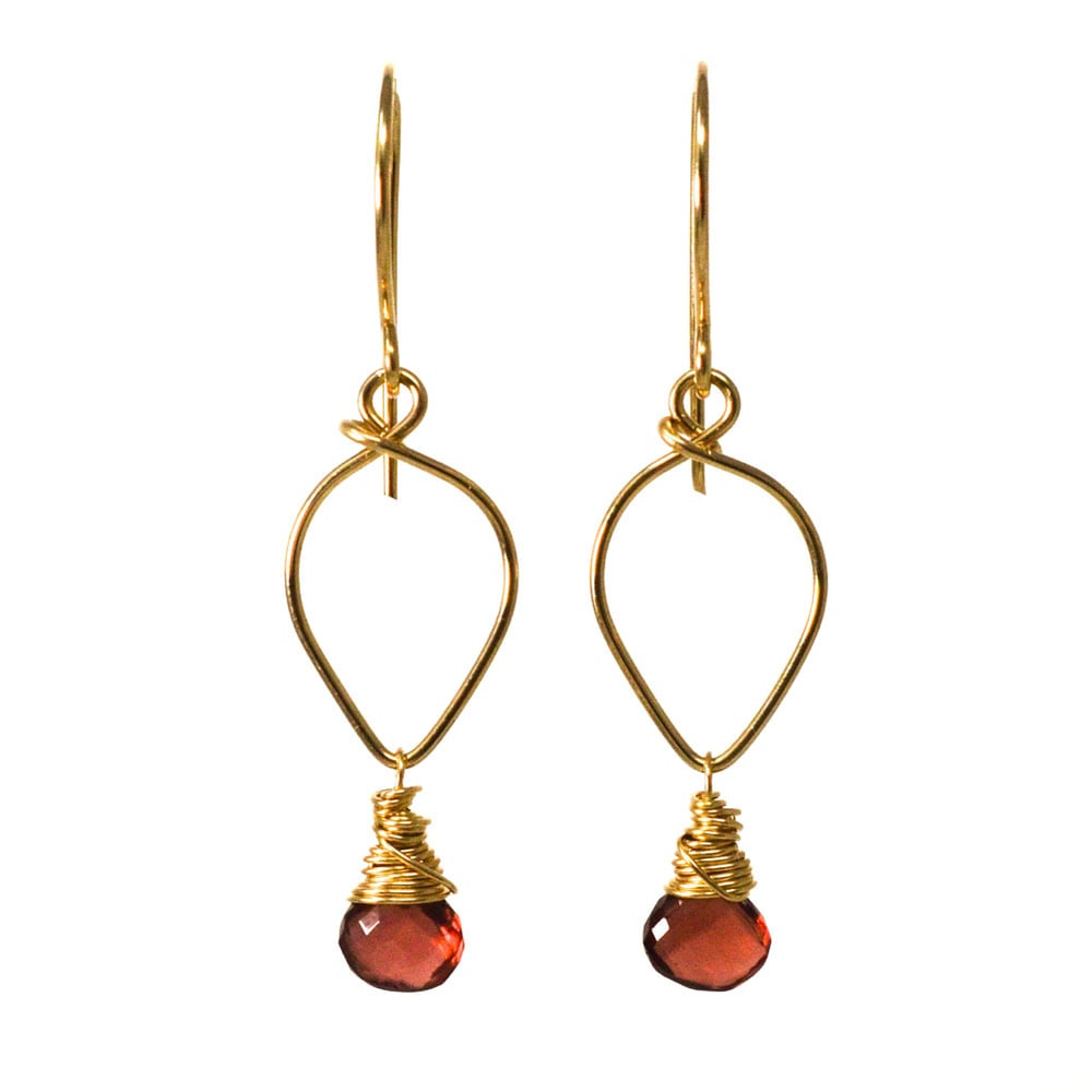 Image of Garnet earrings lotus loop 14kt gold-filled