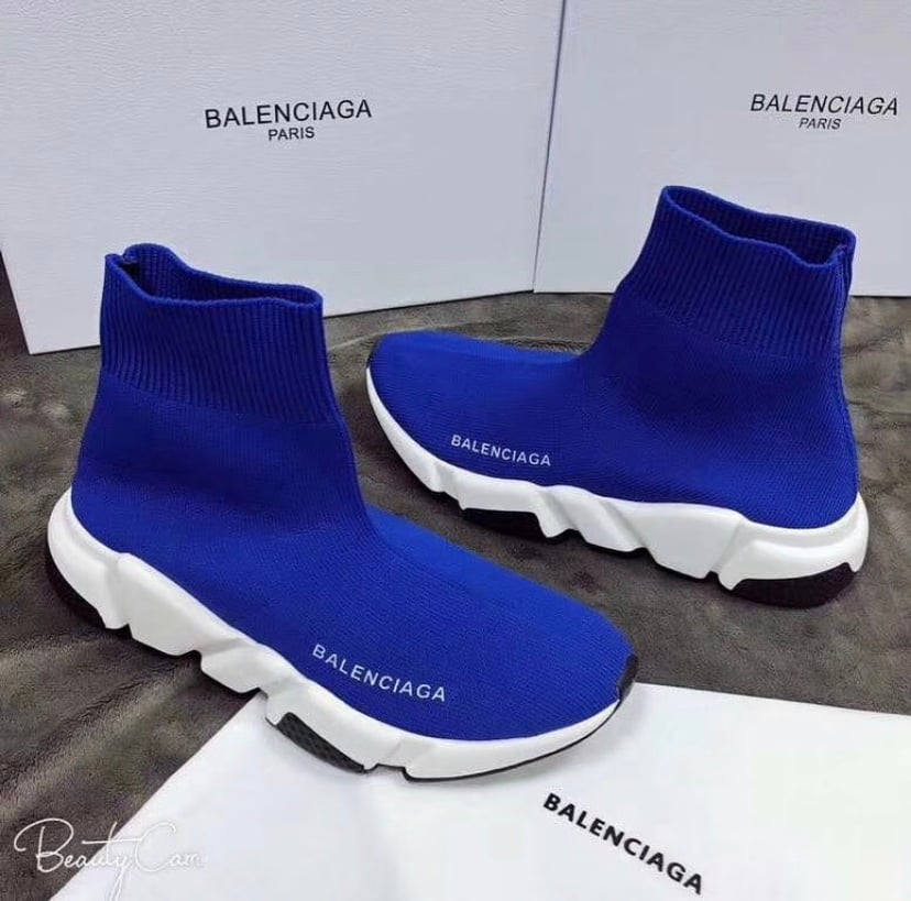 blue and black balenciaga's