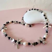 Image 1 of Black Beads with Bows, Flowers and Pearls - One of a Kind