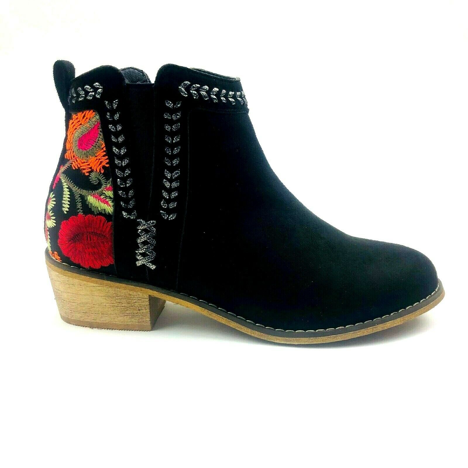black embroidered booties