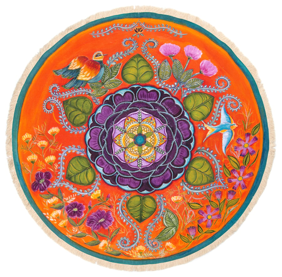Image of "Rejuvenation and Joy" - Wild Peony Textile Meditation Mat with fringe