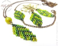 Green Beaded Leaves - Jewelry Set