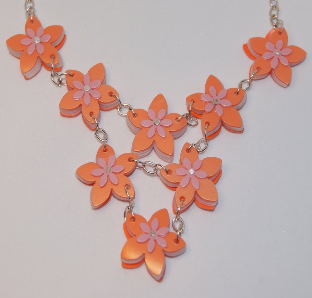 Image of Flower Cascade Necklace Orange & Pink