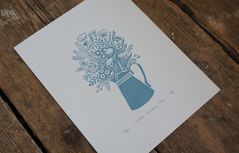 Image of Tiny Flower Jug - Linocut