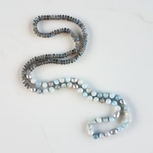 Aquamarine, Labradorite, & Pearl Helix Necklace 