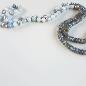 Aquamarine, Labradorite, & Pearl Helix Necklace 
