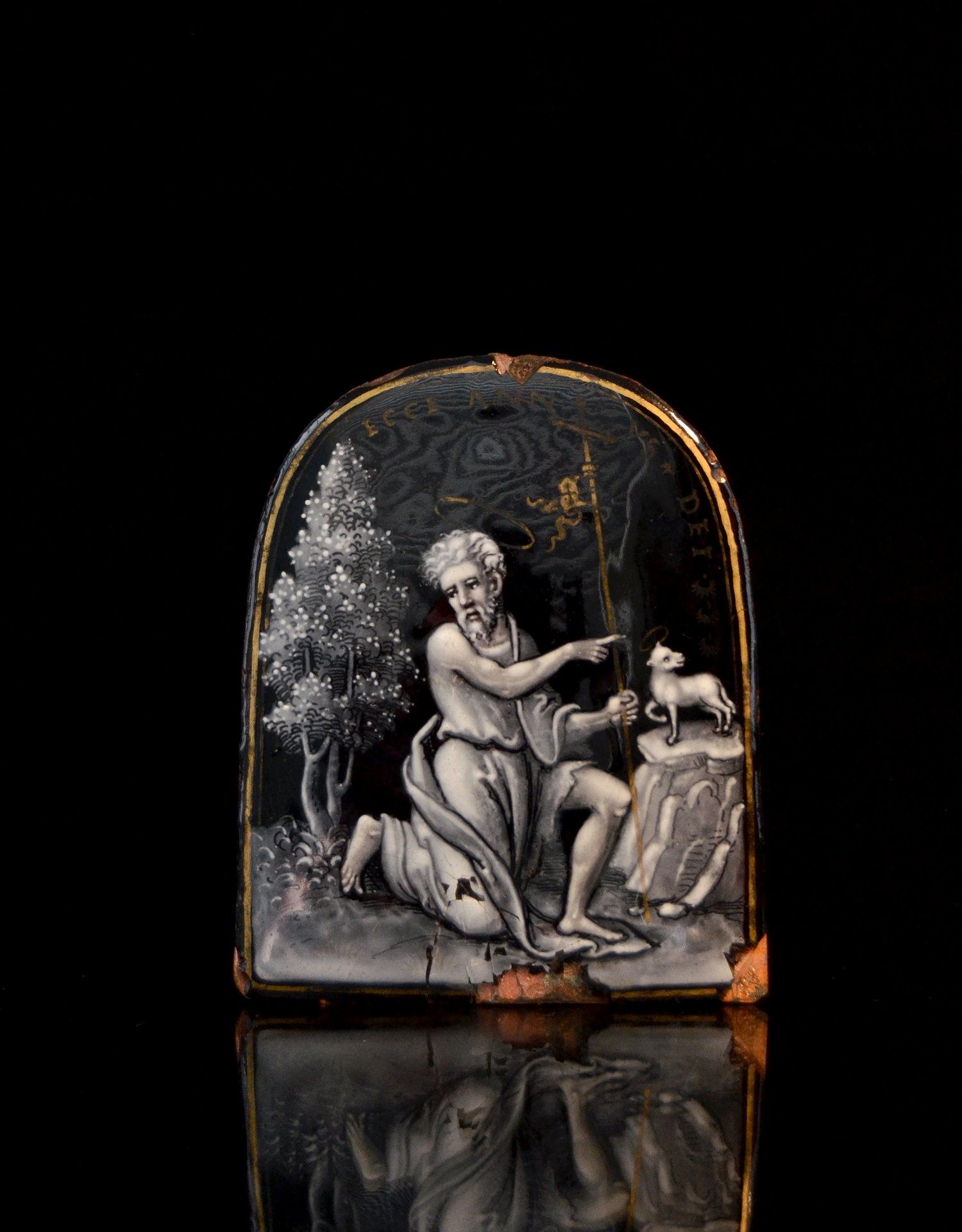 Image of A rare autograph Limoges enamel of John the Baptist by Pierre Reymond or workshop