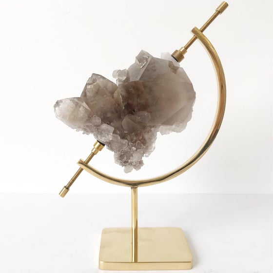 Image of Smoky Quartz Crystal Cluster no.96 + Brass Arc Stand