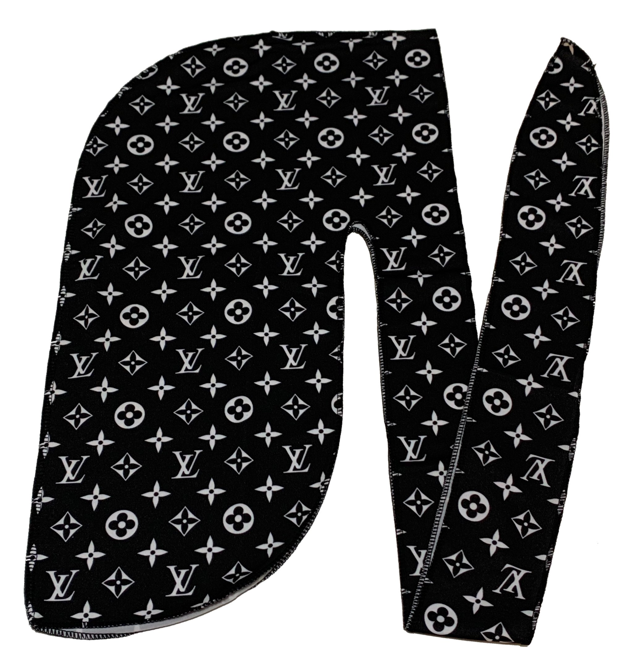 Black & White Lv Durag & Bonnet Set | Wrap Game Sick