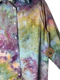 Image 9 of ♻️ UPCYCLED S Ladies 100% Cotton Boyfriend Shirt in Appalachian Sunset Ice Dye
