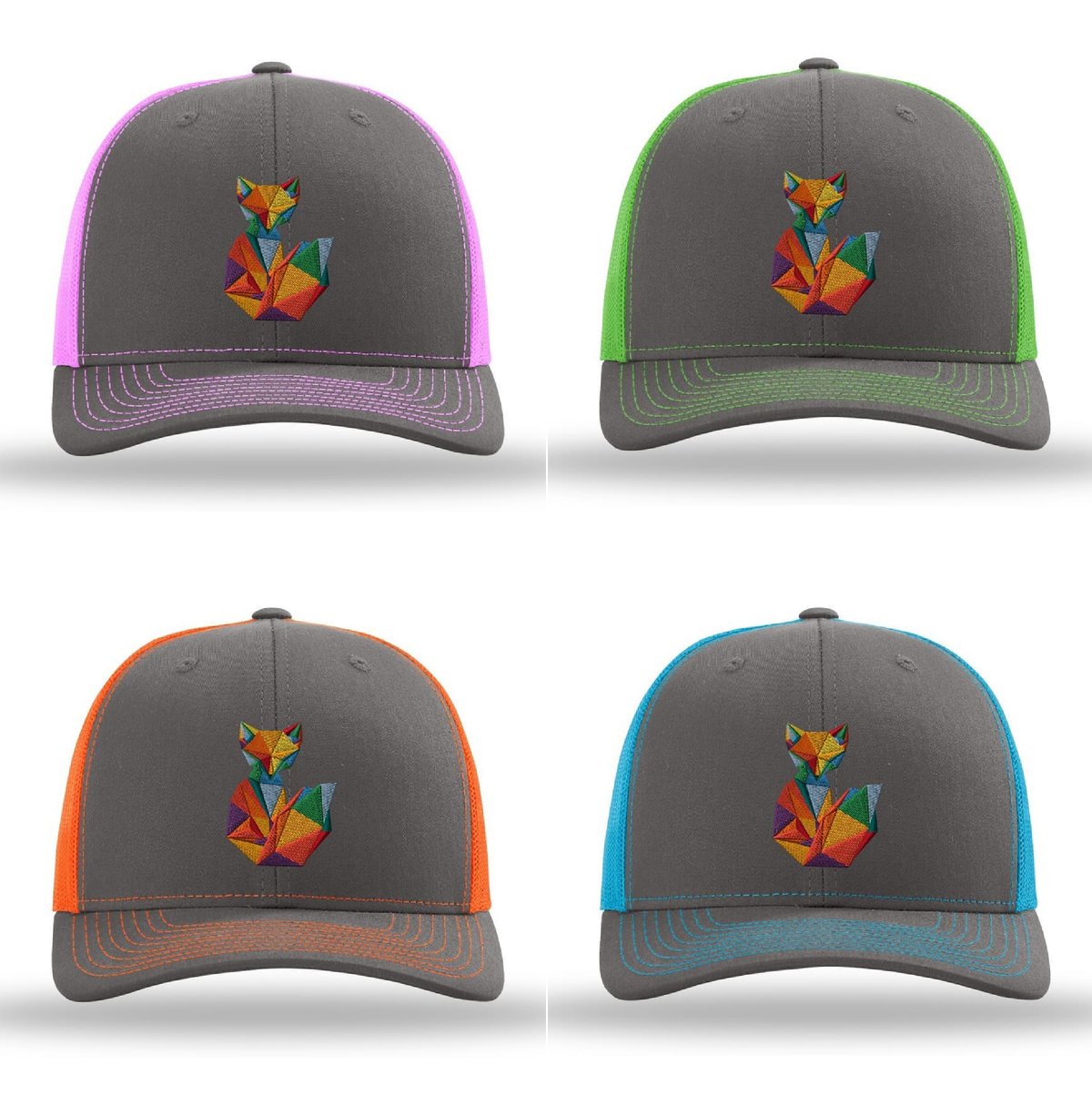 Image of Rainbow Fox Embroidered Mesh Snap-Back Hat