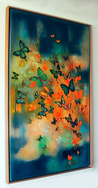 Image 4 of Original Canvas - Butterflies on Prussian Blue/Turquoise/Gold - 36" x 60"