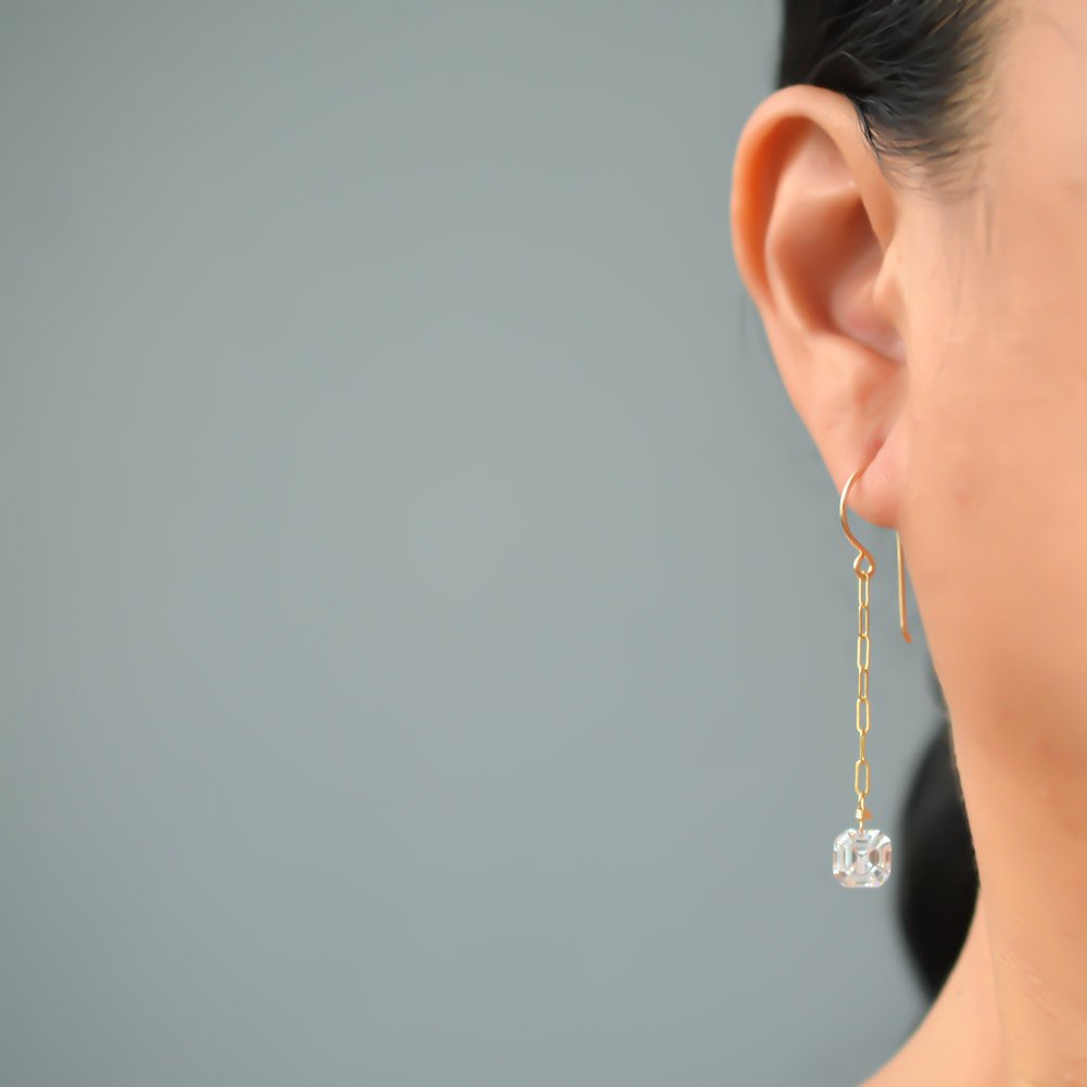 Image of Long Asscher-cut cubic zirconia chain earrings