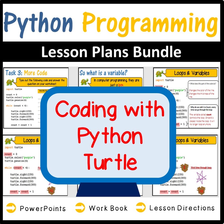 Image of Python Programming Lesson Plans Bundle - Coding with Python Turtle