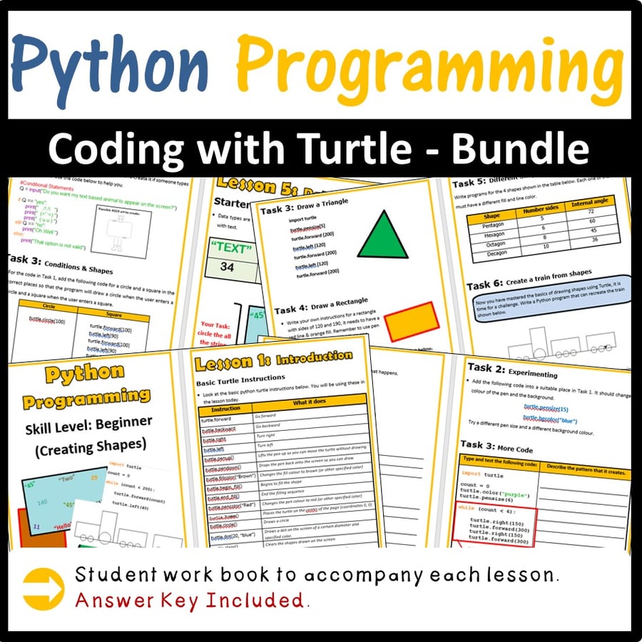 Image of Python Programming Lesson Plans Bundle - Coding with Python Turtle