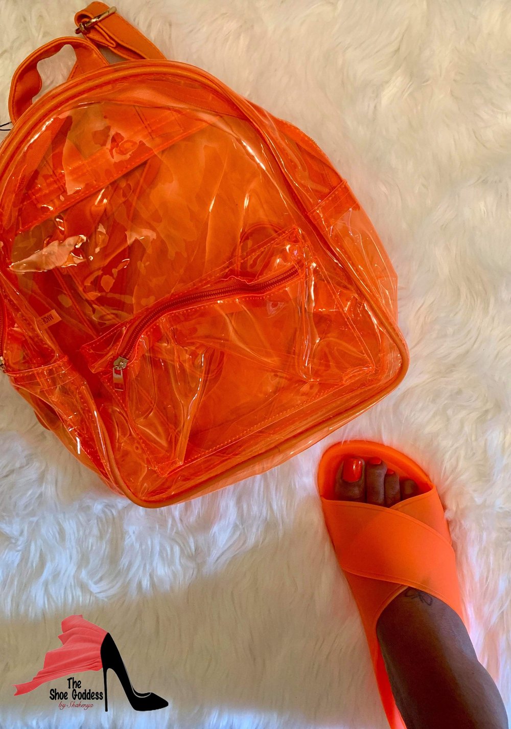 "Oakley" Orange Slides/Backpack Set