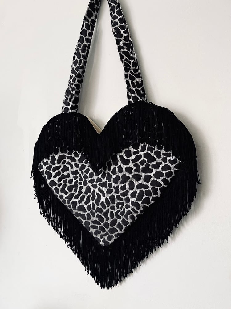 Image of 🖤 Silver & Black Heart Bag – Tassel Fringe Statement