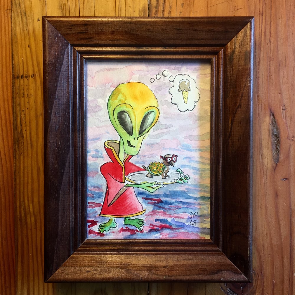 Image of “Alien Turtle Ice Cream” original watercolor painting by Dan P.
