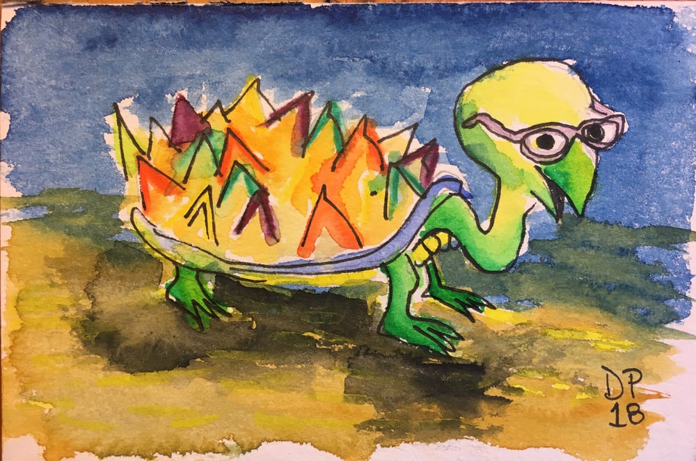 Image of “Shadow Turtle” 4x6 original watercolor painting by Dan P.