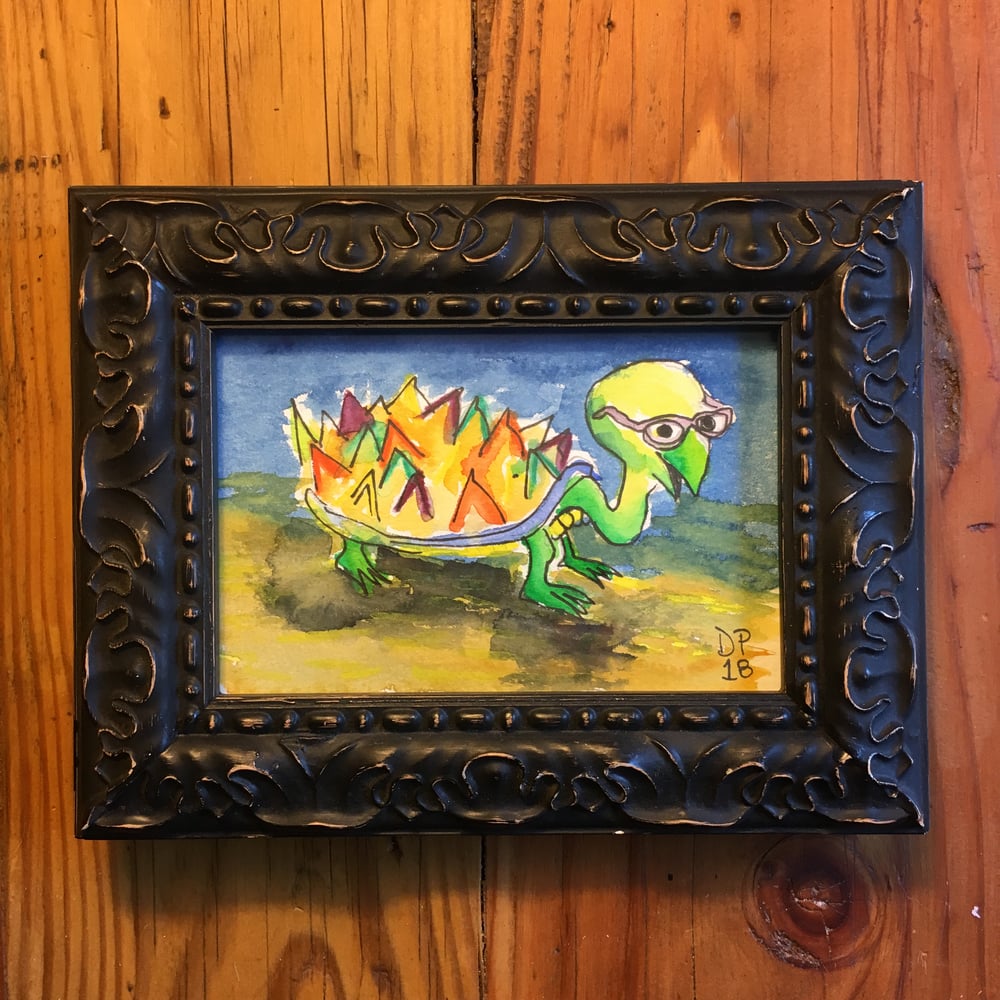 Image of “Shadow Turtle” 4x6 original watercolor painting by Dan P.
